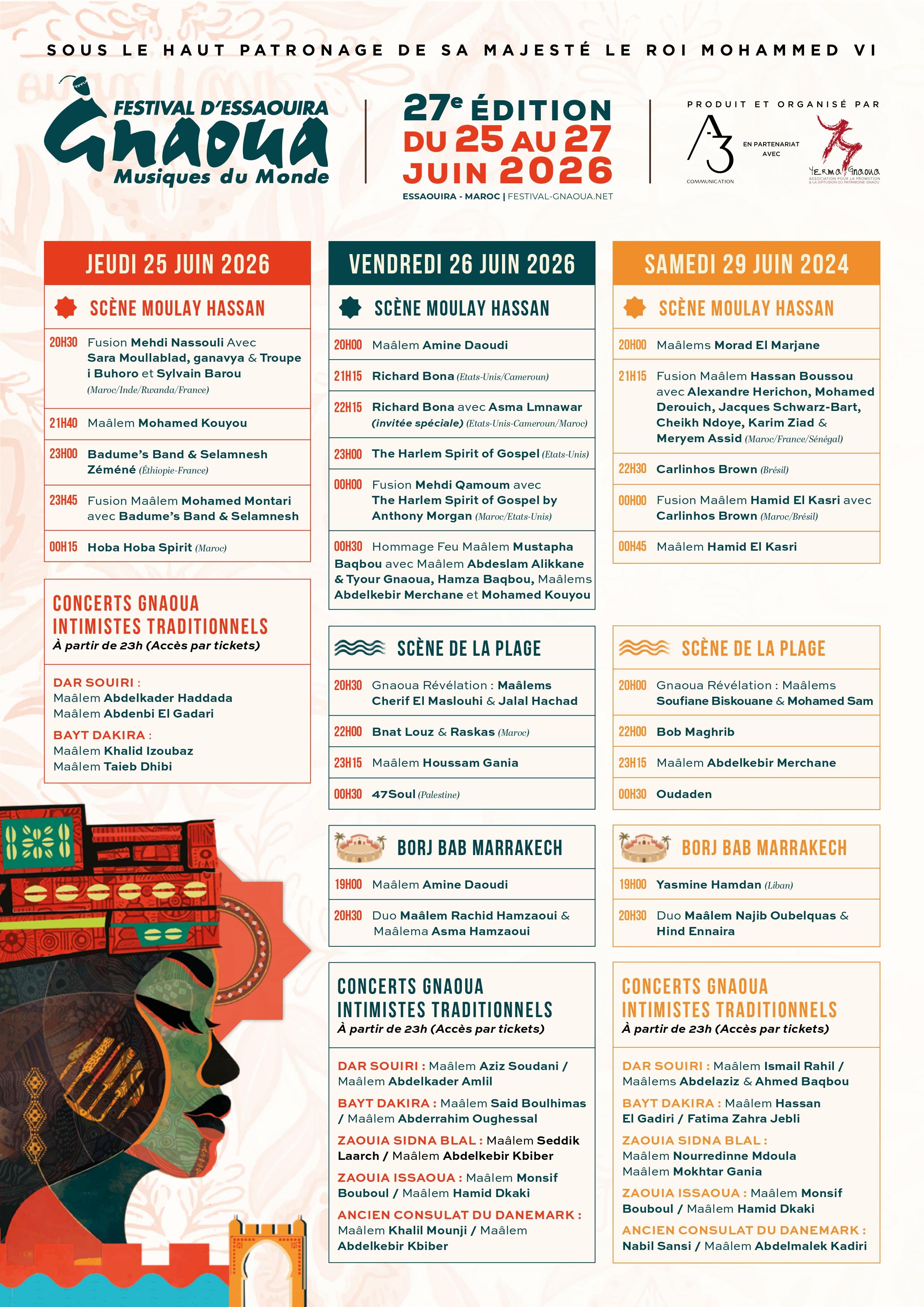 LINEUP FESTIVAL GNAOUA ET MUSIQUE DU MONDE 2026